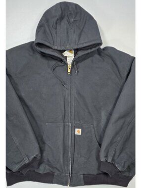 Carhartt J140 BLK Full Zip Canvas Hooded Lined Work Coat Jacket Men's 4XL Reg